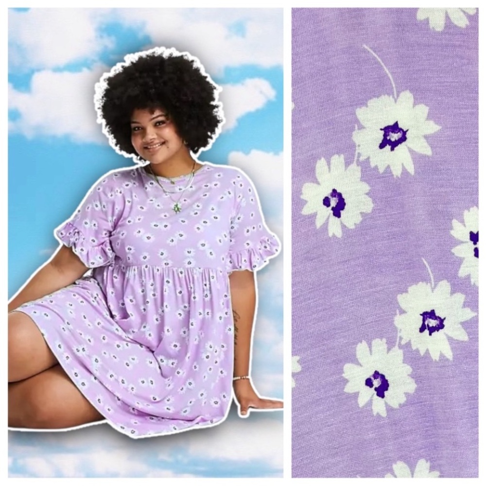 NWT ASOS CURVE Daisy Floral Print Ruffle Trim Babydoll Dress Cottagecore Pastel
